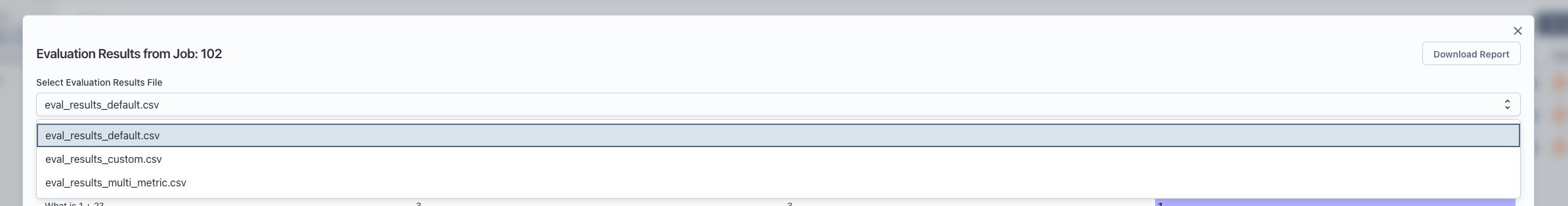 File selector for different eval results files