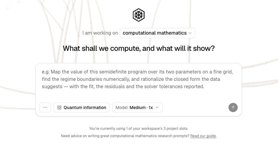 The Primus new-project screen with the Quantum information specialization selected